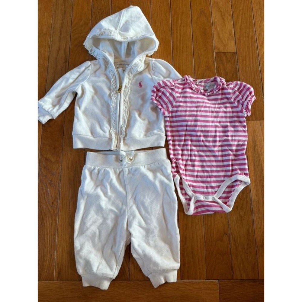 Ralph Lauren Baby Outfits Hooded Cardigan Sweatpants One Piece Sz 3 months